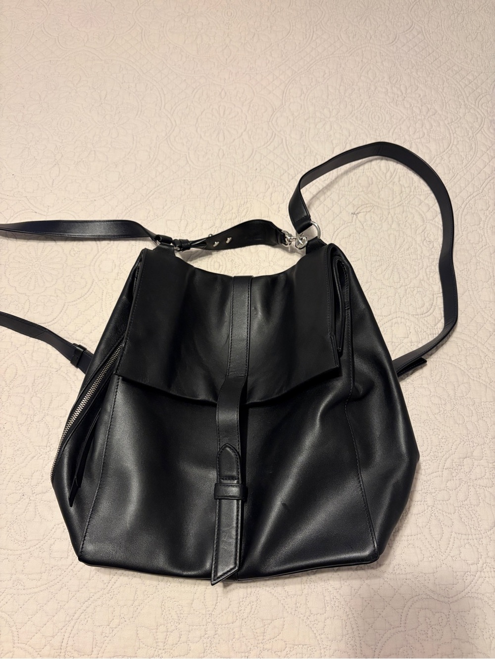 All Saints Black Convertible Leather Backpack
